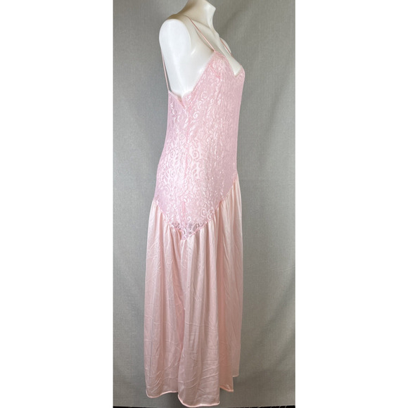 VTG Undercover Wear Nightgown Slip Maxi Dress Womens L Pink Flowy Lace Sheer USA - Picture 4 of 12